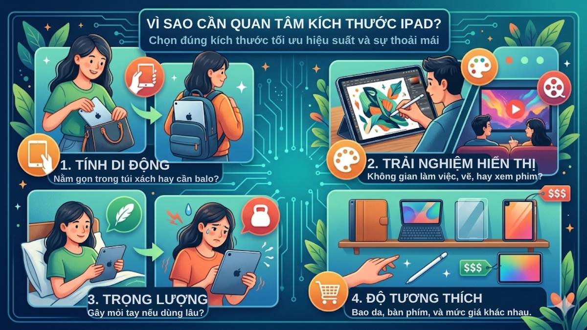 Người dùng cần cân nhắc kỹ kích thước khi chọn mua iPad