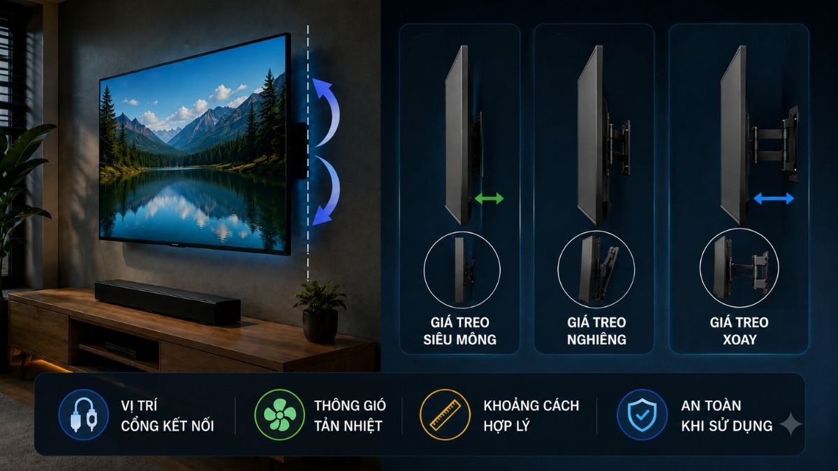 Khoảng cách phù hợp với tường để lắp đặt tivi 42 inch