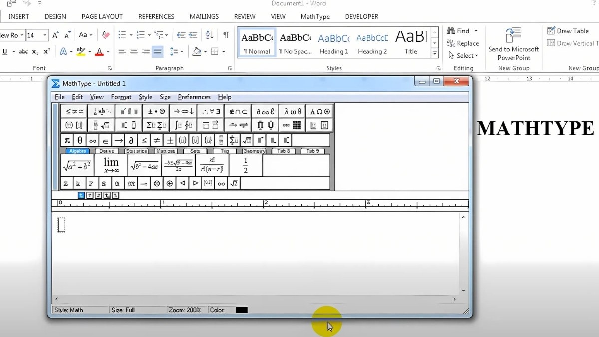 Sử dụng bảng công cụ (Toolbar) của MathType