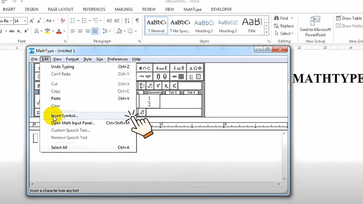 Sử dụng bảng công cụ (Toolbar) của MathType