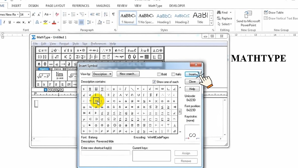 Sử dụng bảng công cụ (Toolbar) của MathType