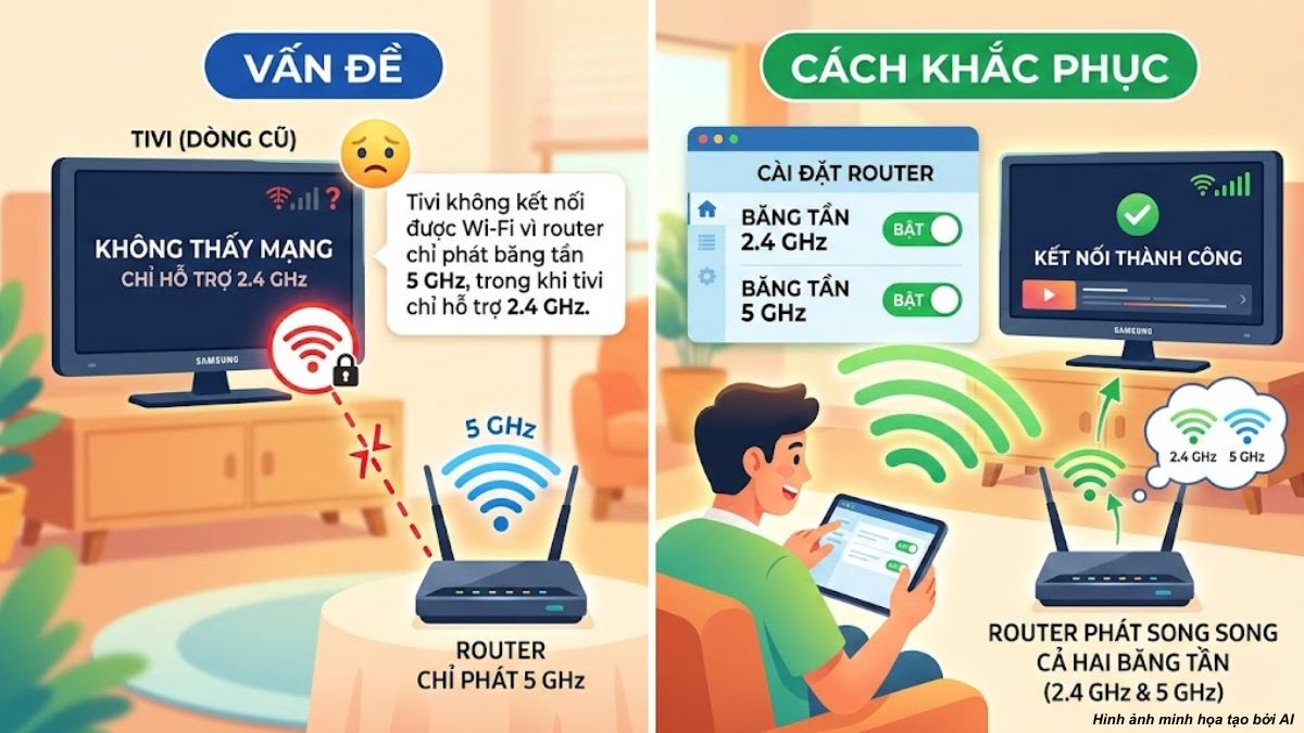 Không tìm thấy mạng WiFi là một trong số các lỗi thường gặp khi kết nối WiFi cho tivi Samsung đời cũ