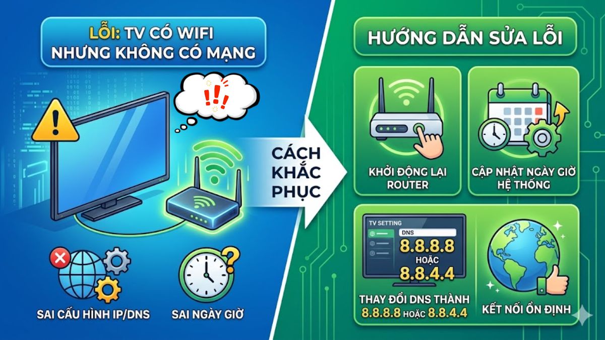 Tivi bắt được WiFi nhưng không vào được mạng là một lỗi khá phổ biến