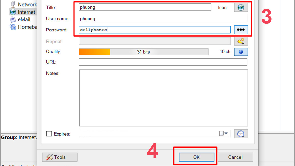 Thêm và quản lý mật khẩu trong phần mềm KeePass