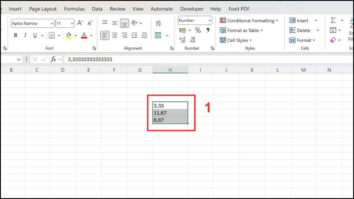 Dùng định dạng Custom Format để kiểm soát số thập phân