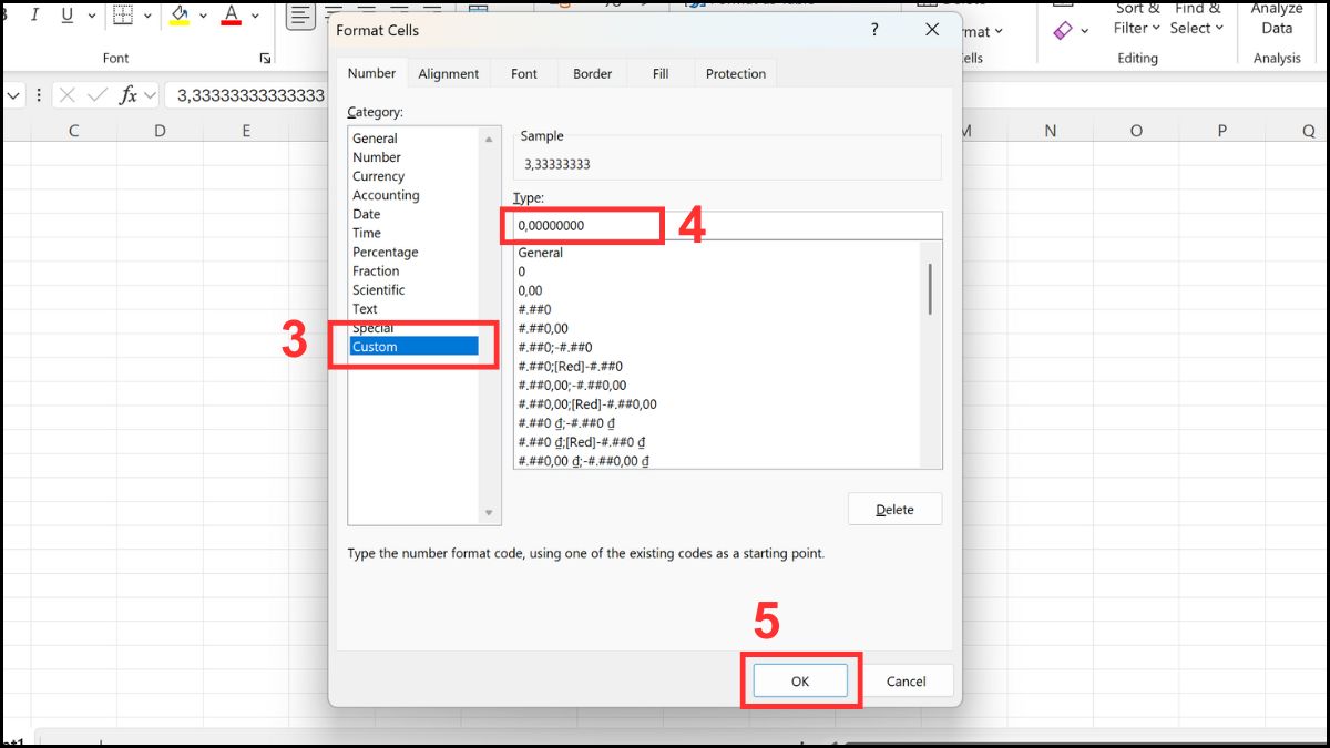Dùng định dạng Custom Format để kiểm soát số thập phân