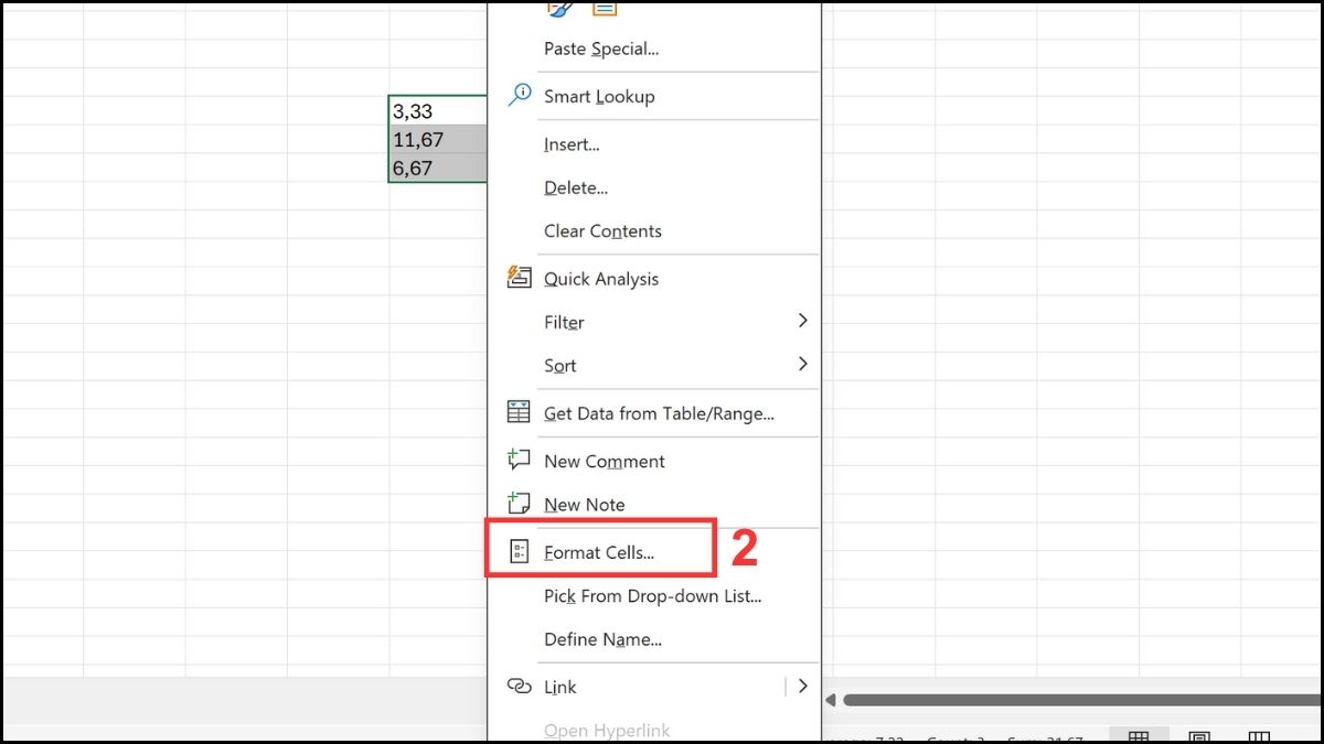 Thay đổi định dạng hiển thị số để không làm tròn số trong Excel