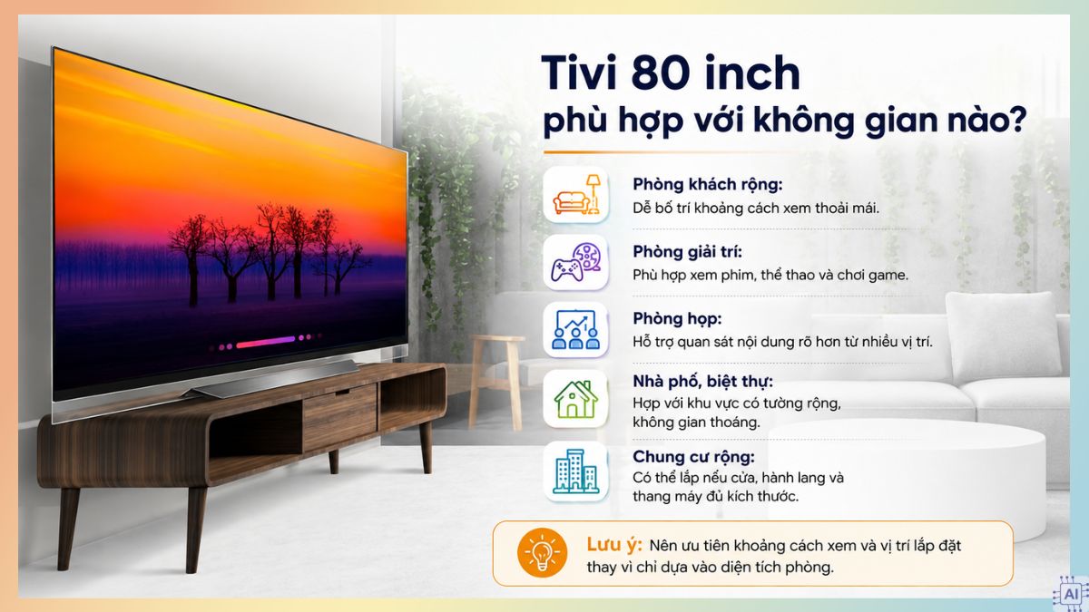 Tivi 80 inch phù hợp với không gian nào?