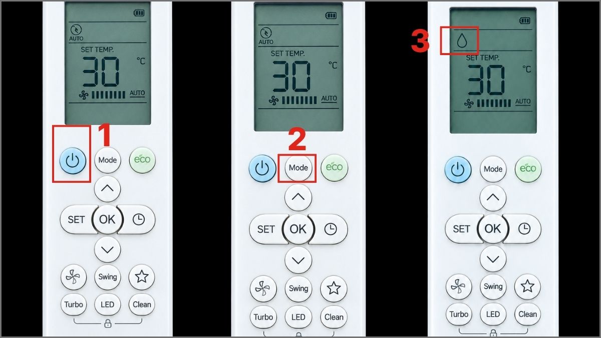 Cách kích hoạt chế độ Dry hút ẩm và Turbo