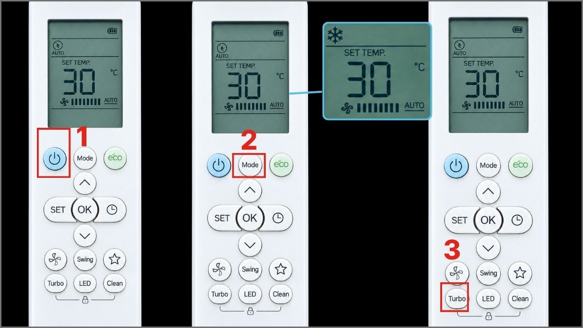 Cách kích hoạt chế độ Dry hút ẩm và Turbo