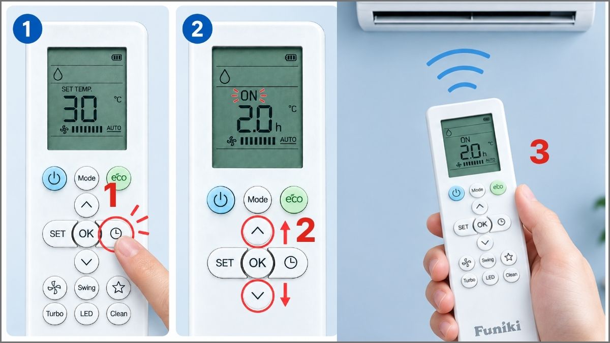 Cách hẹn giờ và chuyển độ F sang C điều hòa Funiki
