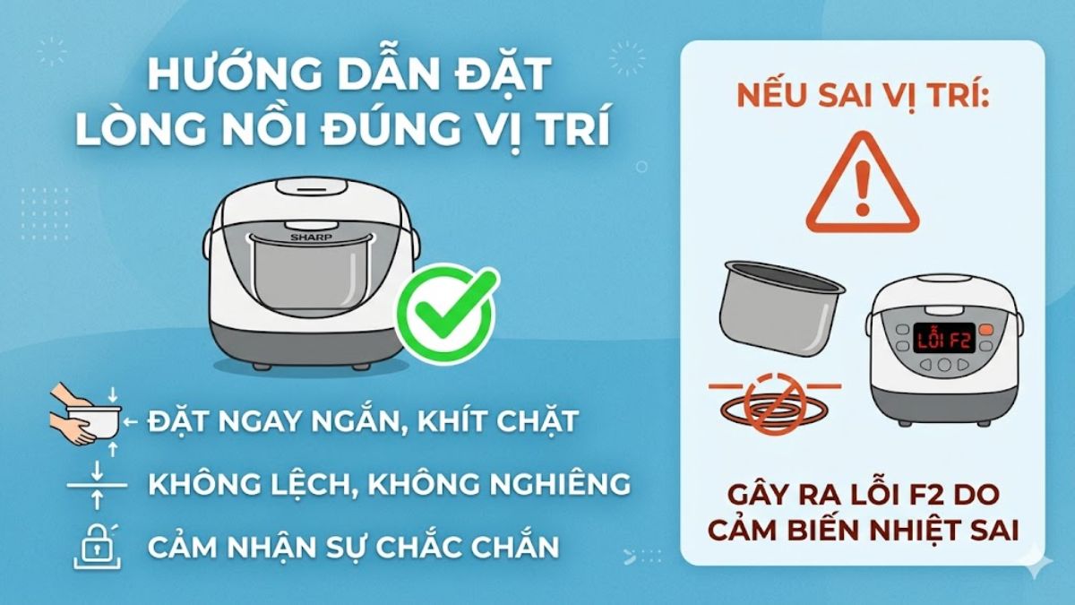 Đặt lòng nồi đúng vị trí