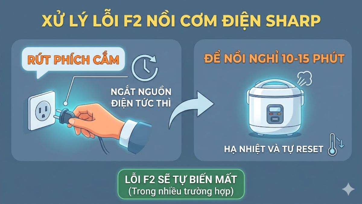 Ngắt nguồn điện và để nồi nghỉ là một trong những cách đơn giản để sửa lỗi F2
