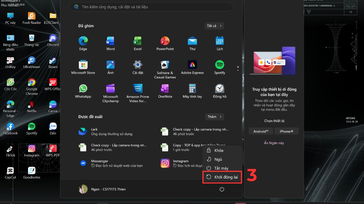 Khởi động lại máy tính để khắc phục Full Disk 100%