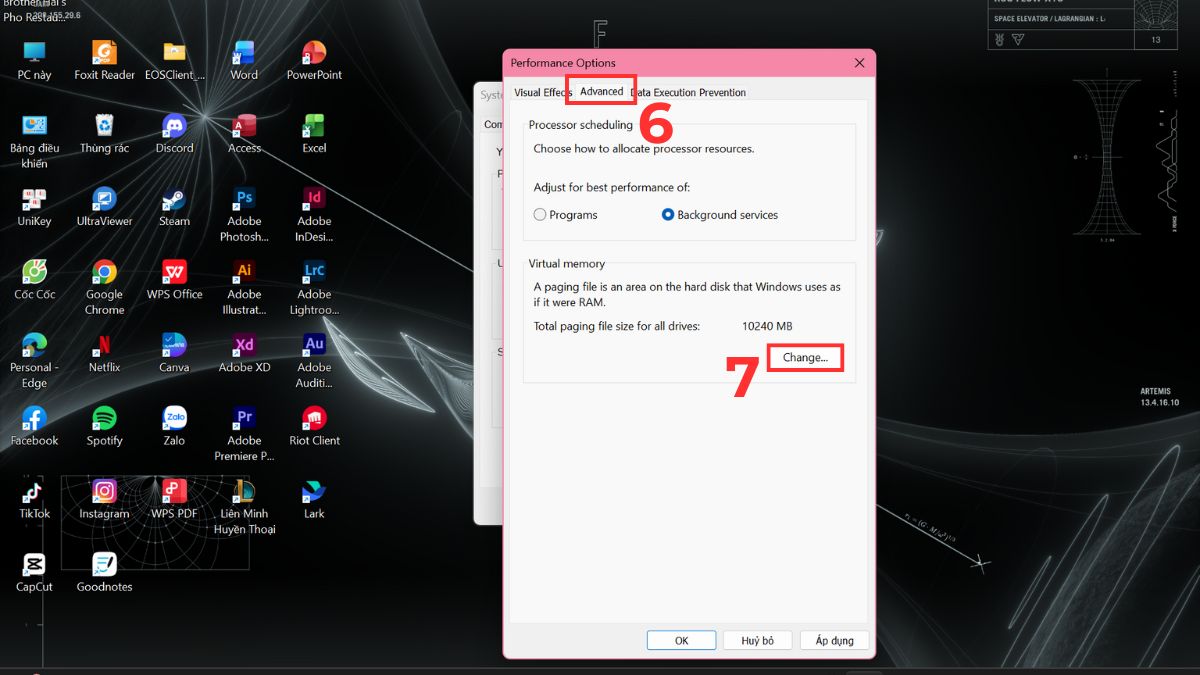 Thay đổi bộ nhớ ảo (Virtual Memory)