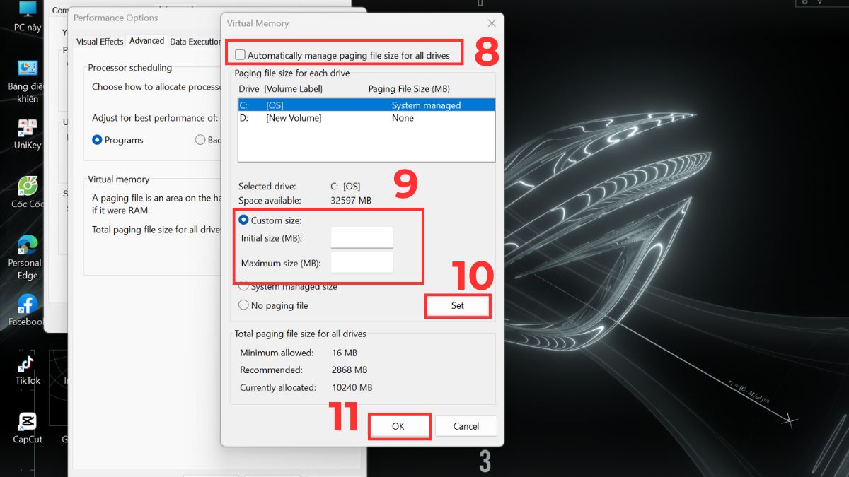 Thay đổi bộ nhớ ảo (Virtual Memory)