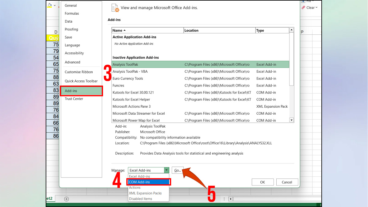 Tắt các Add-in/Plug-in gây xung đột để sửa lỗi has stopped working