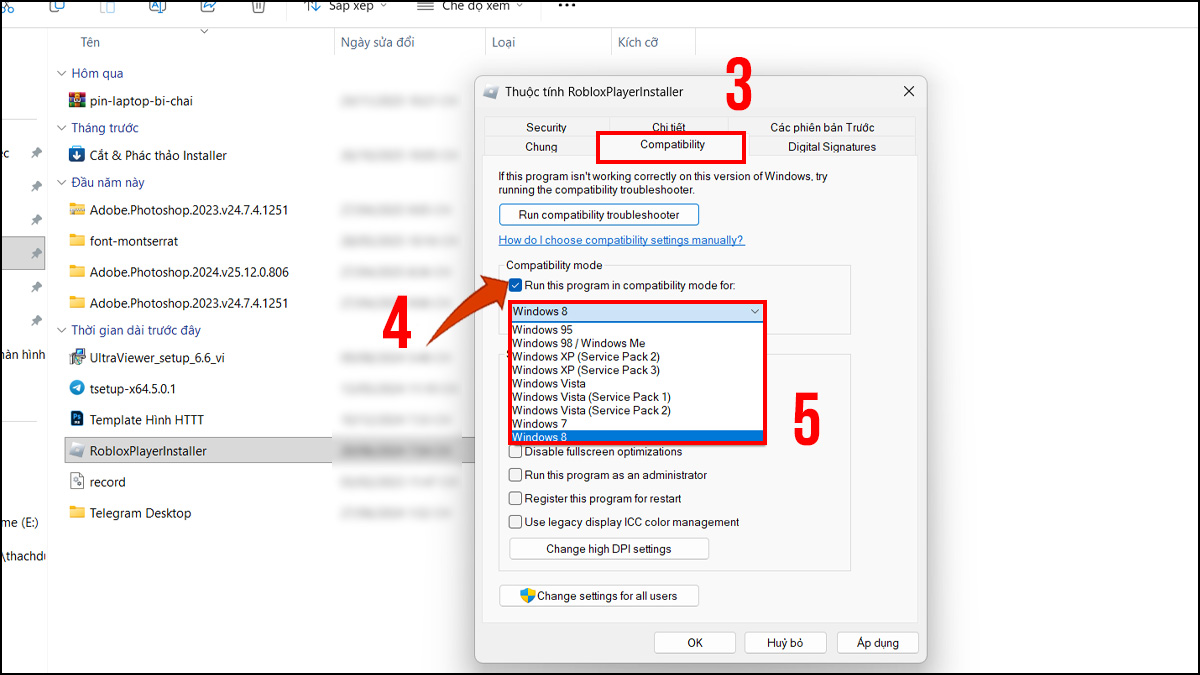 Sử dụng chế độ Compatibility Mode để sửa lỗi has stopped working