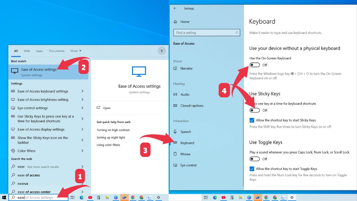 Tắt Sticky Keys/Filter Keys