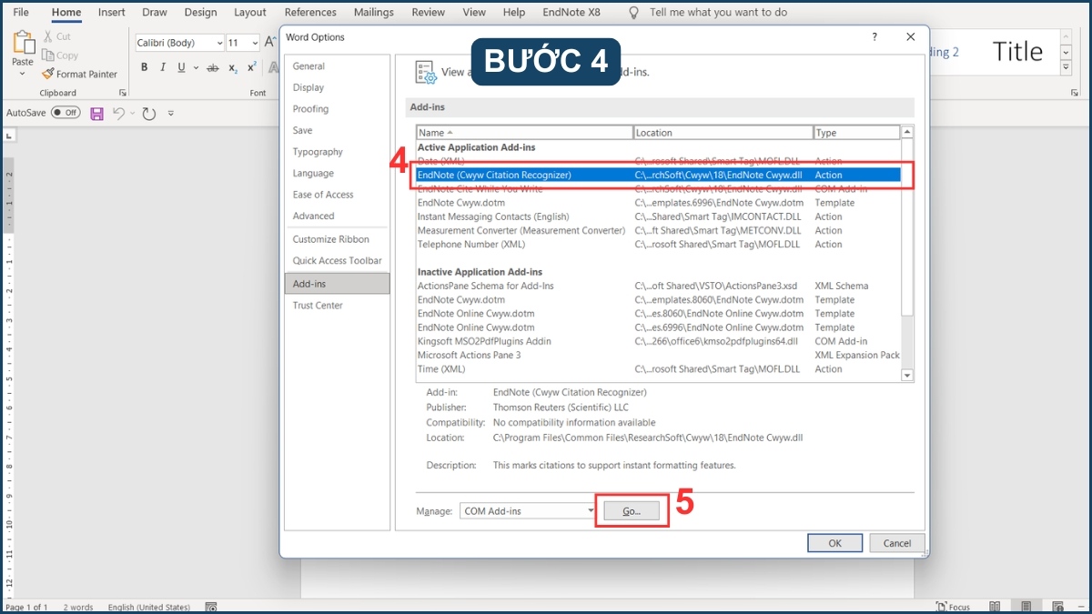 Hướng dẫn tắt Add-ins trên Words