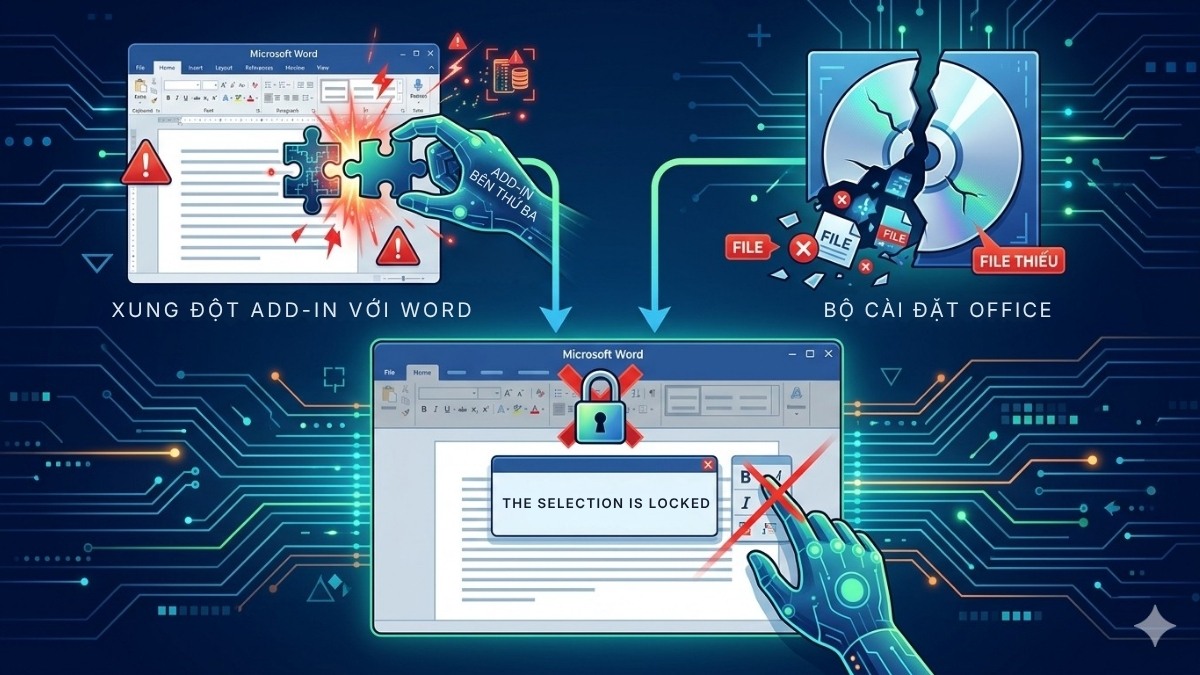 Lỗi The selection is locked do xung đột  Add-in hoặc phần mềm Office