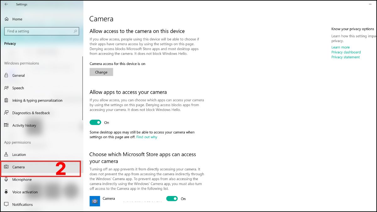Kiểm tra quyền truy cập camera trên PC/laptop