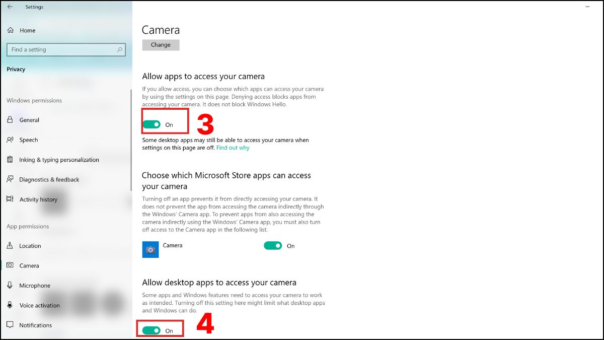 Kiểm tra quyền truy cập camera trên PC/laptop