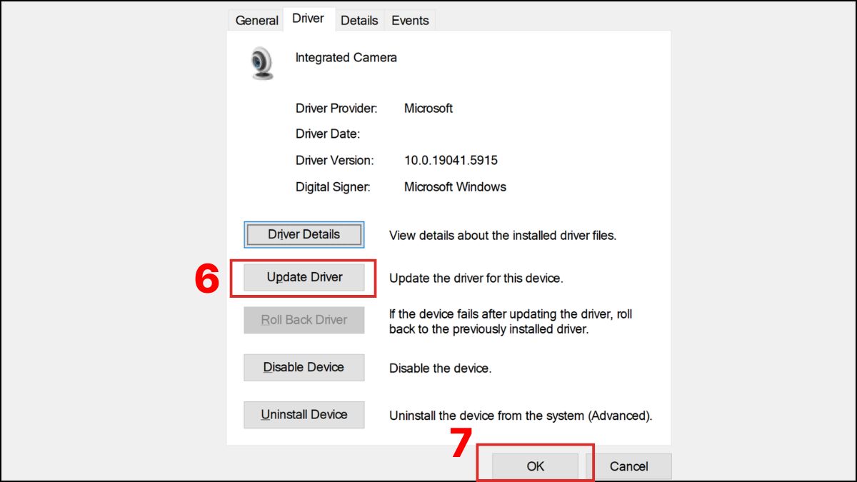 Cập nhật hoặc cài lại driver webcam