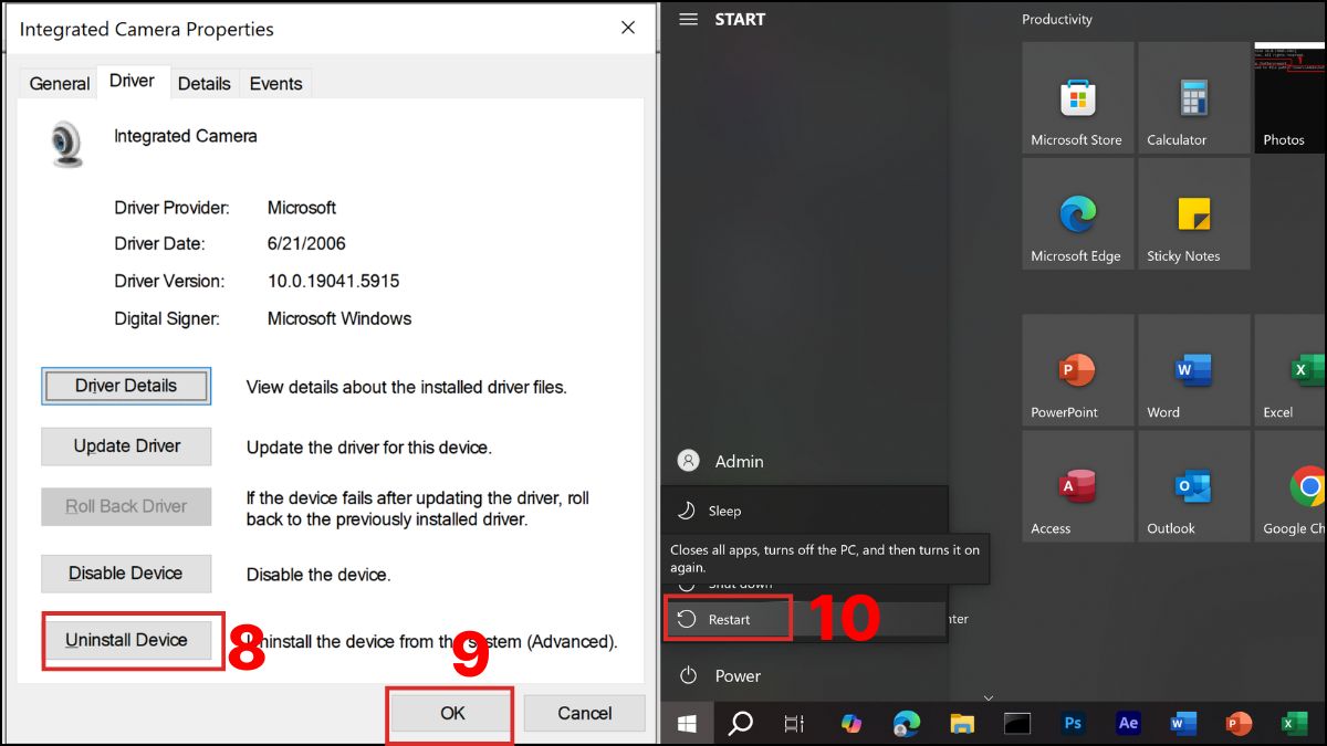 Cập nhật hoặc cài lại driver webcam