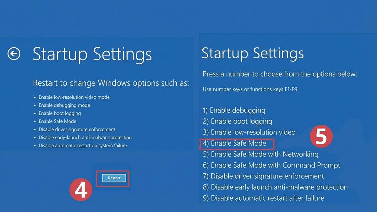 Khởi động lại máy và thử Safe Mode