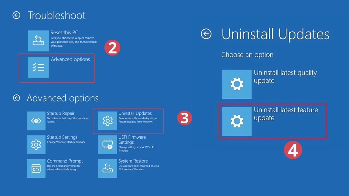 Khôi phục Windows về bản cập nhật trước đó