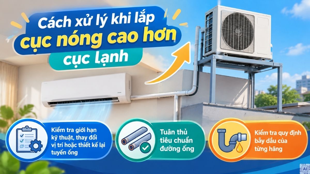 Cách xử lý khi lắp cục nóng cao hơn cục lạnh