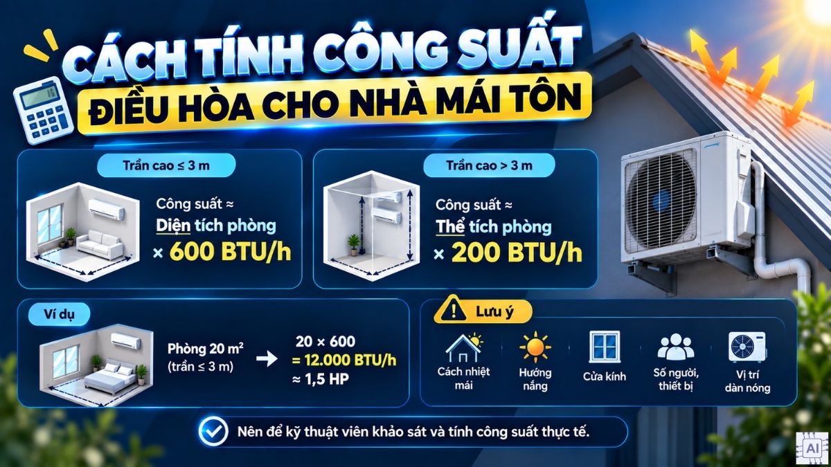 Cách tính công suất điều hòa cho nhà mái tôn