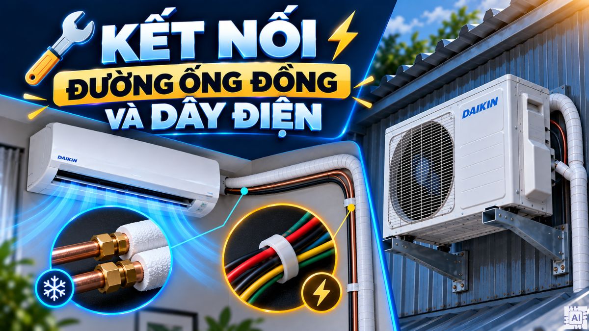 Kết nối đường ống đồng và dây điện