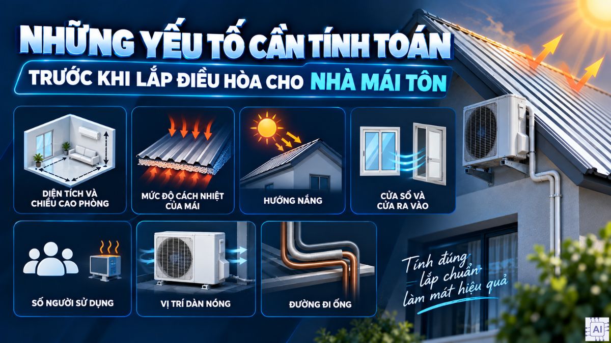 Những yếu tố cần tính toán trước khi lắp điều hòa cho nhà mái tôn