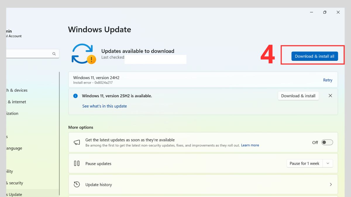 Kiểm tra cài đặt Windows Update
