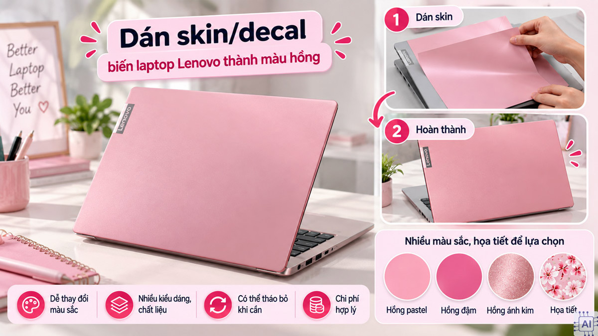 Dán skin/decal màu hồng để có laptop Lenovo màu hồng