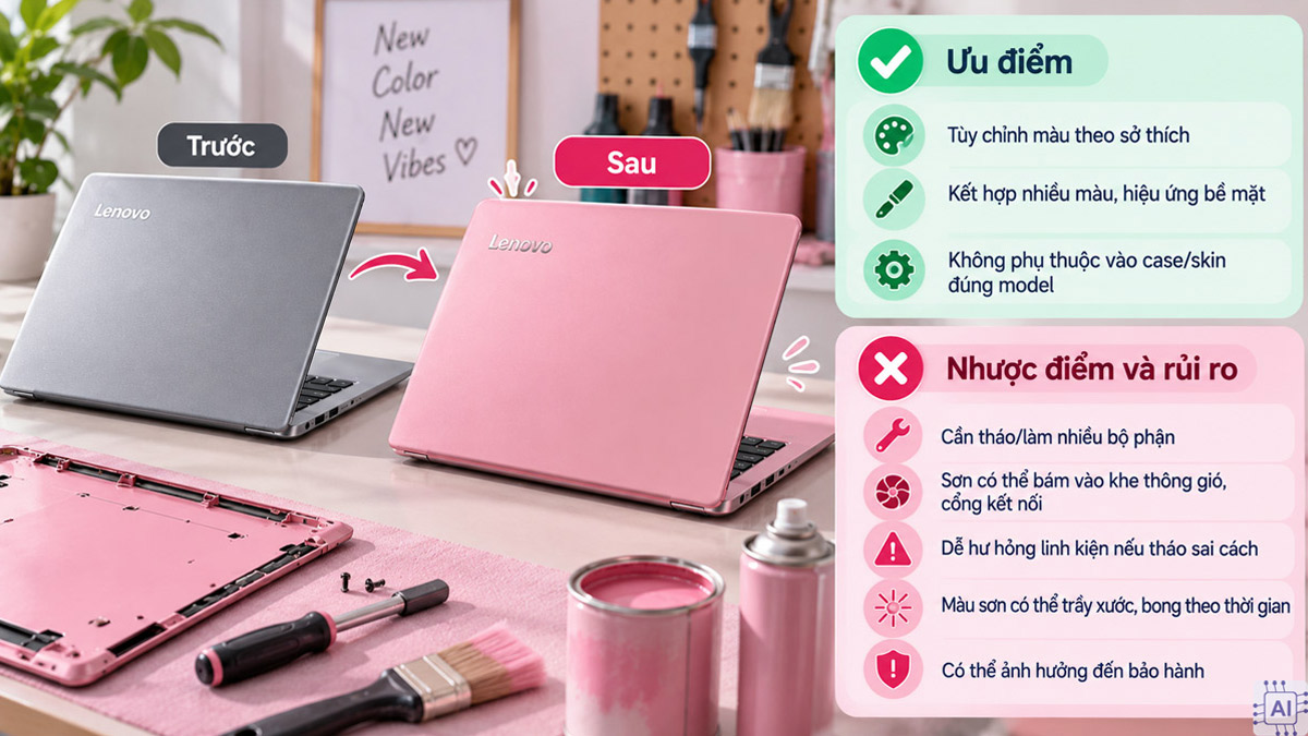 Sơn lại máy để có laptop Lenovo màu hồng