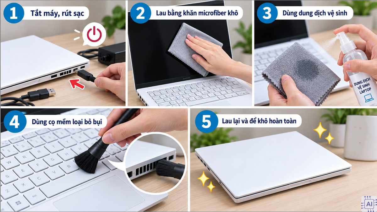 Hướng dẫn vệ sinh và bảo quản laptop màu trắng đúng cách