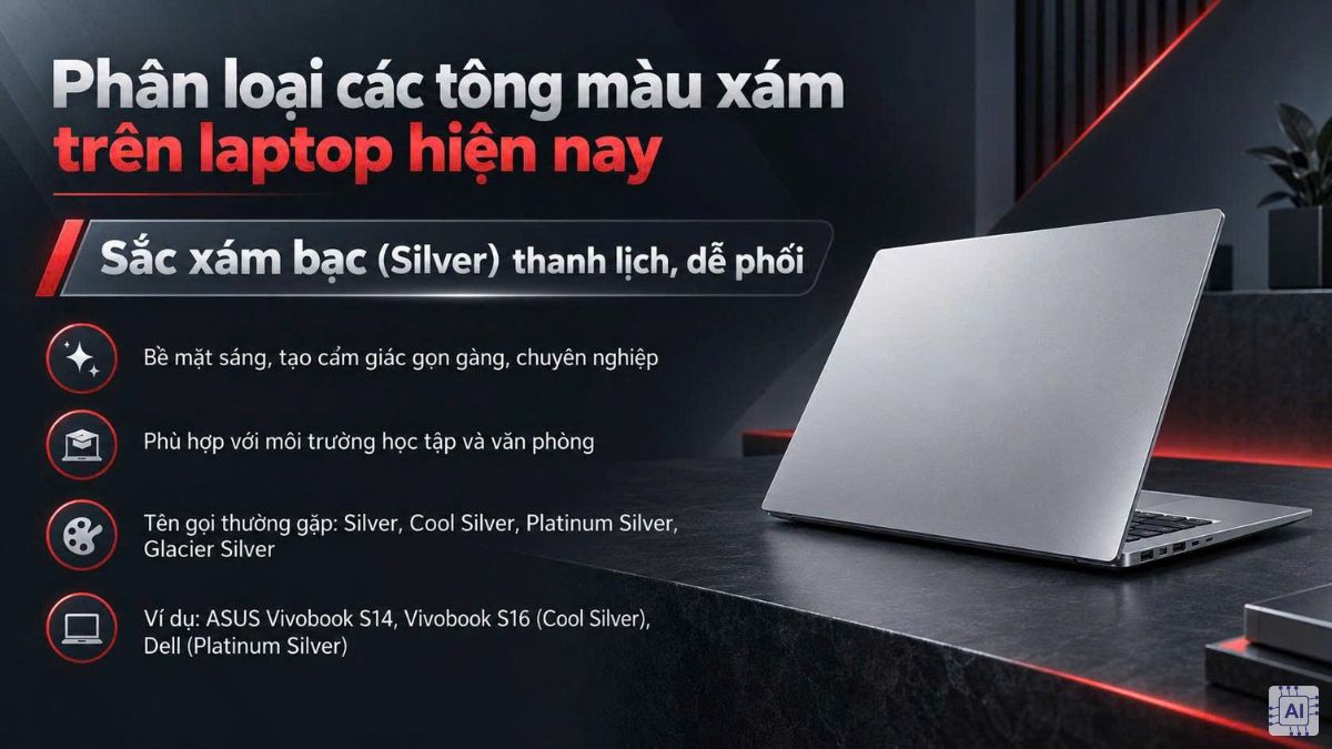 Laptop màu xám bạc (Silver) thanh lịch, dễ phối