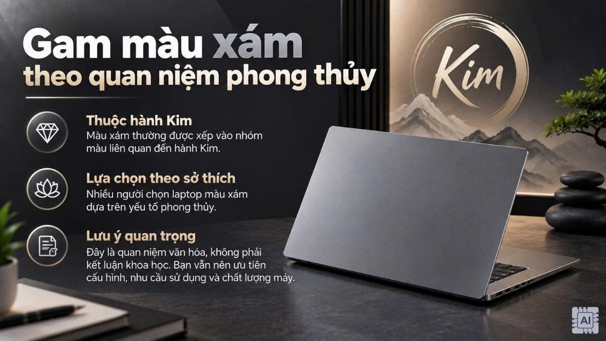 Laptop gam màu xám theo quan niệm phong thủy
