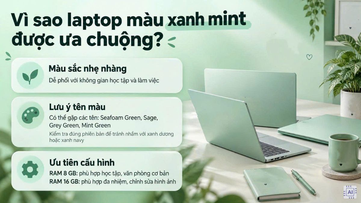 Lý do laptop màu xanh mint được yêu thích