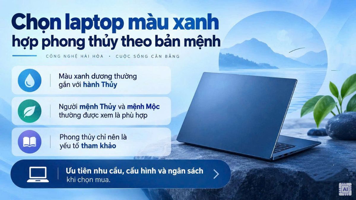 Chọn laptop màu xanh hợp phong thủy theo bản mệnh