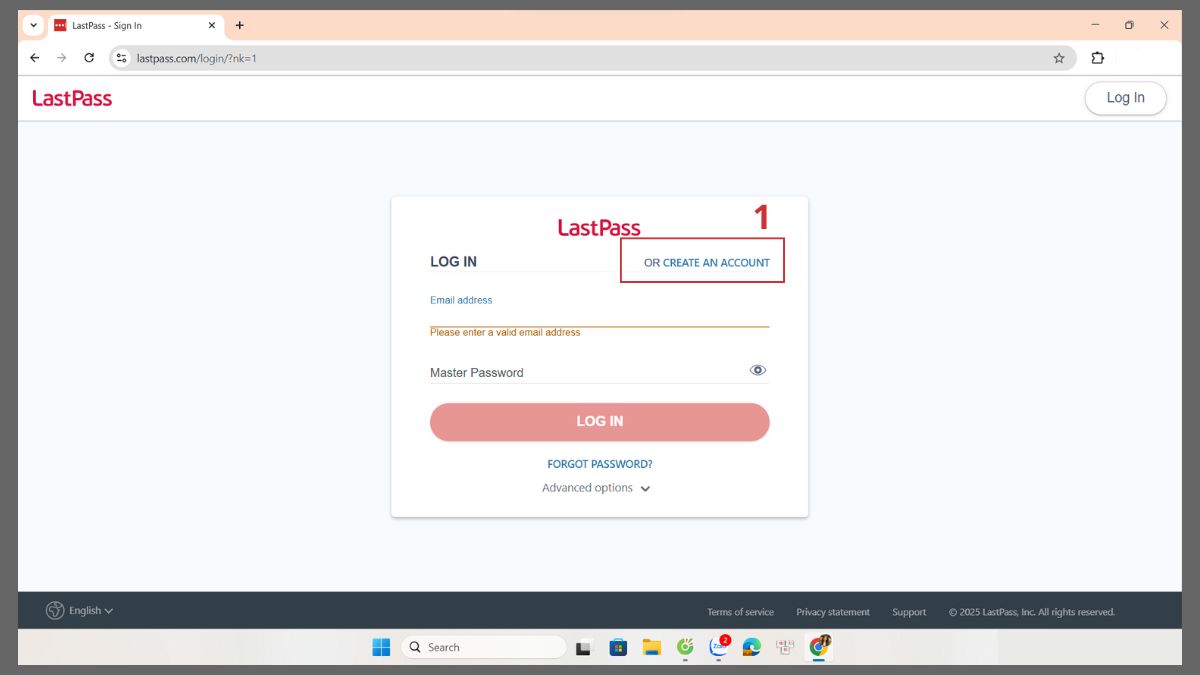 Đăng ký tài khoản và tạo Master Password trên LastPass