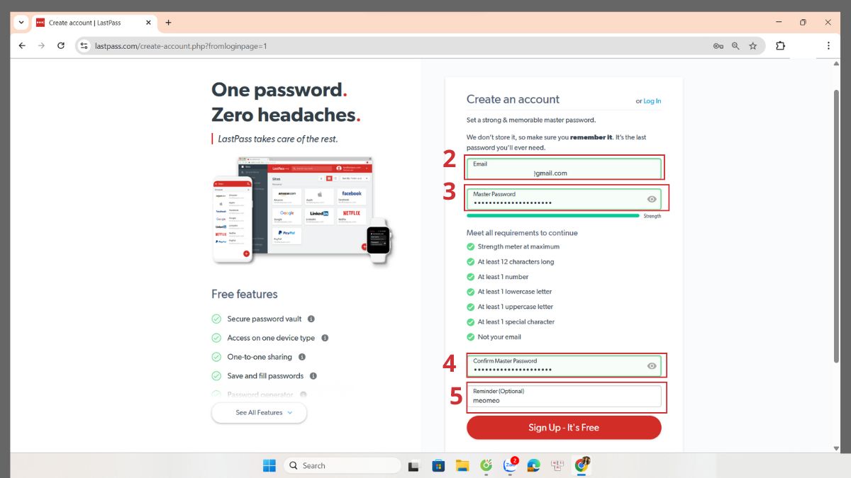 Đăng ký tài khoản và tạo Master Password trên LastPass