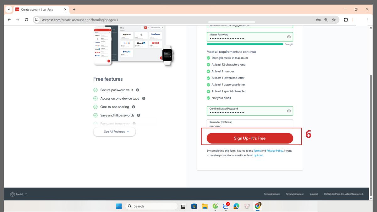Đăng ký tài khoản và tạo Master Password trên LastPass