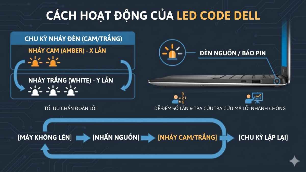 Cách hoạt động của LED code Dell