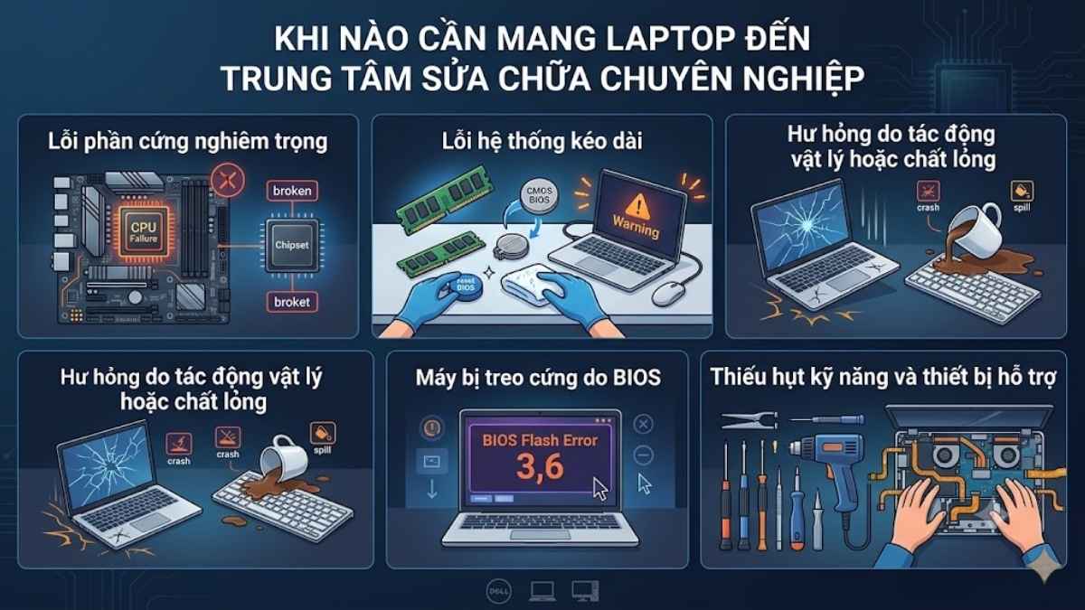 Trường hợp cần mang lap Dell tới nơi sửa chữa chuyên nghiệp