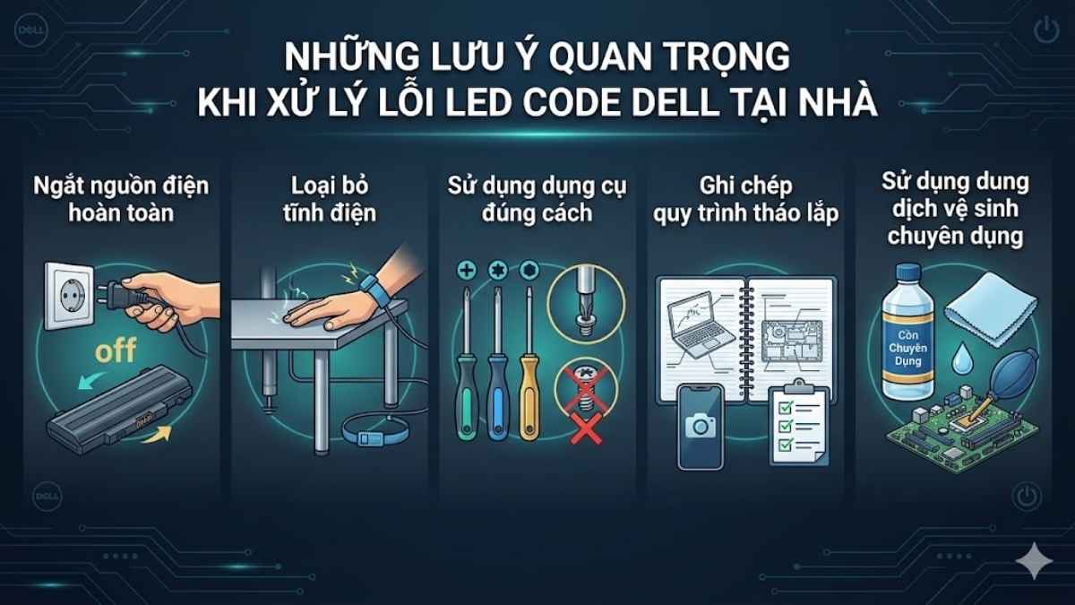 Những lưu ý quan trọng khi xử lý lỗi LED code Dell tại nhà