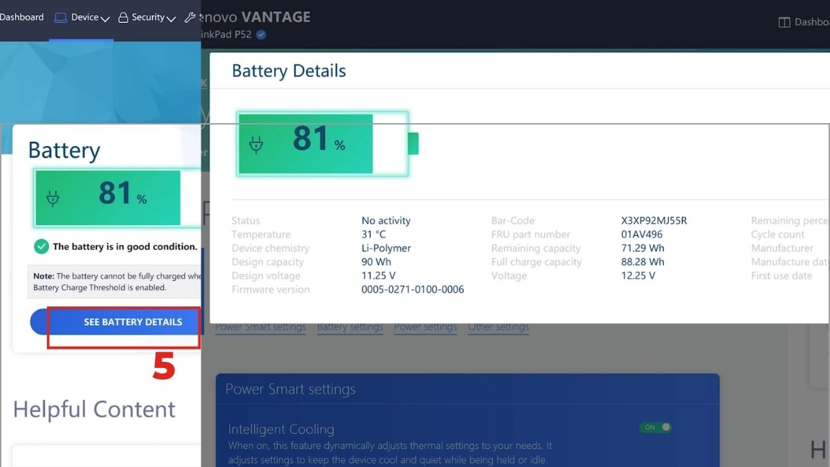Công dụng Quản lý và bảo vệ pin của Lenovo Vantage